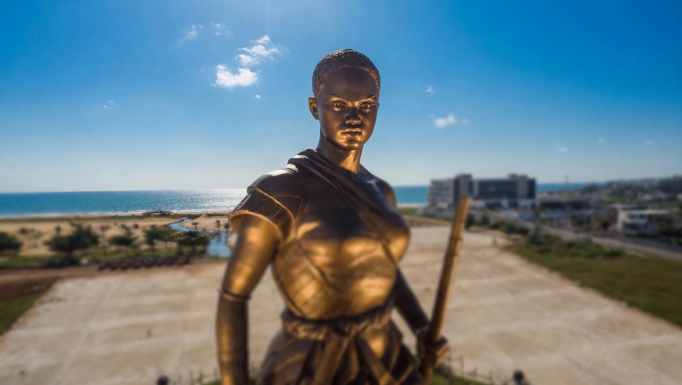 Statue de l'Amazone face à l'océan, Cotonou, Bénin