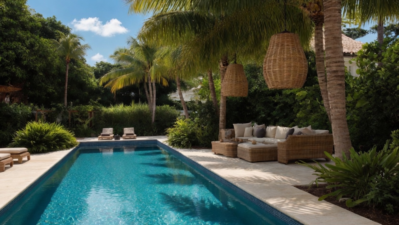 Piscine et salon extérieur d'une résidence premium à Cotonou
